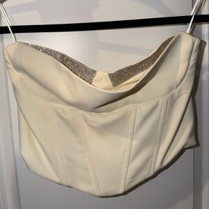 Astr Cream Strapless Corset Top with Rhinestone Detail